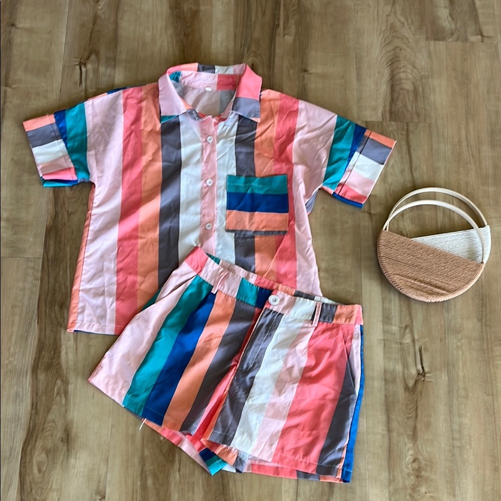 Colorful Striped Shirt and Shorts Set